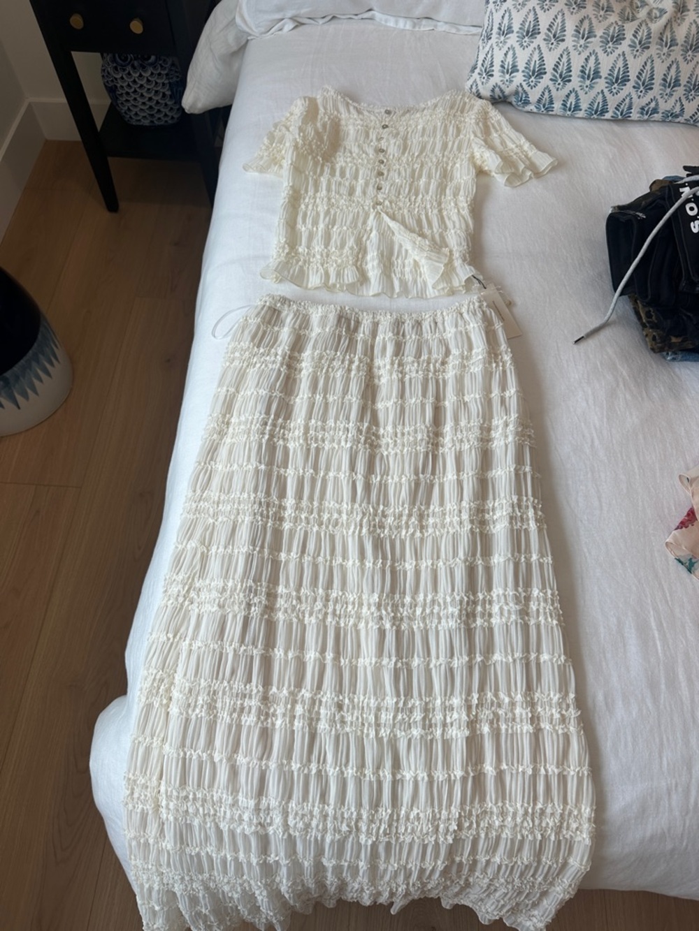 Commense Ivory Smocked Two-Piece Top & Skirt Set